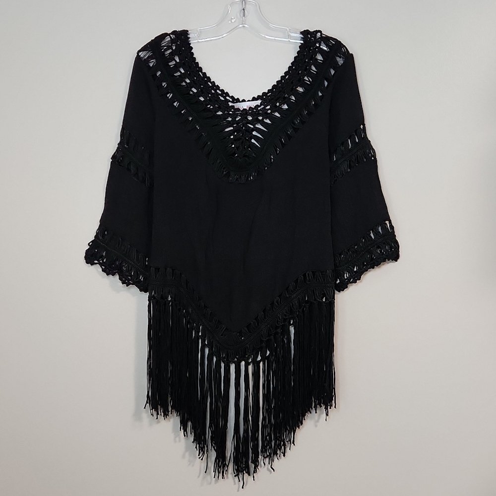 Aqua Beach Black Crochet Cover-Up, One Size ~ NWOT